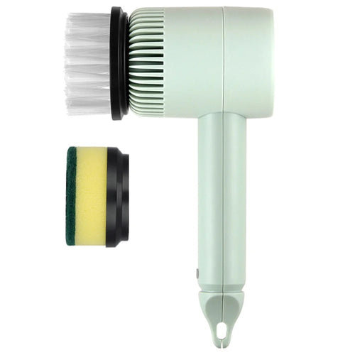3 Gears Adjustable Electric Cleaning Brush Rechargeable Strong Power Scrubber with 2 Replaceable Brush Heads and Built-in 800mAh Battery - Green - 1