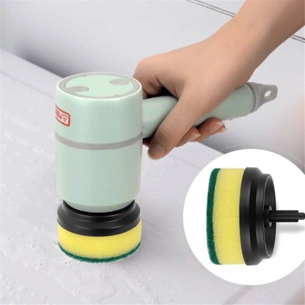 3 Gears Adjustable Electric Cleaning Brush Rechargeable Strong Power Scrubber with 2 Replaceable Brush Heads and Built-in 800mAh Battery - Green - 2