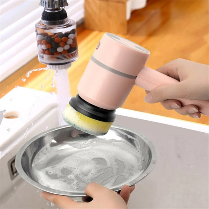 3 Gears Rechargeable Electric Cleaning Brush Strong Power Cleaner with 4 Replaceable Brush Heads - Green - 4