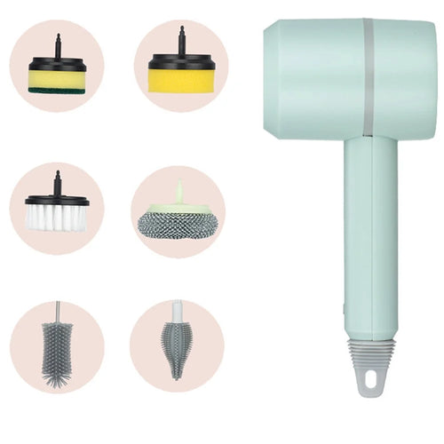Electric Wireless Brush 3 Gears Cleaning Brush Strong Power Cleaning Tool with 6 Replaceable Brush Heads - Green - 1