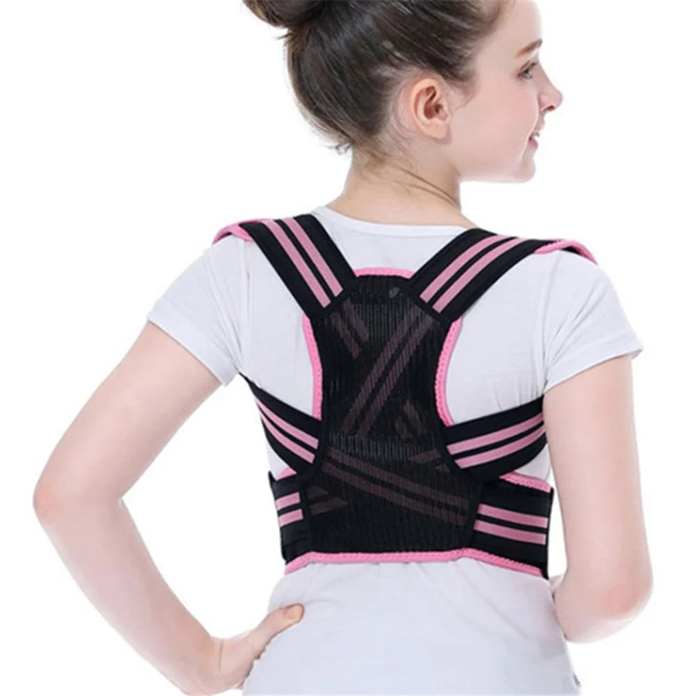 Children Hunchback Posture Corrector Breathable Shoulder Traction Strap Adjustable Back Brace - Pink / S - 1