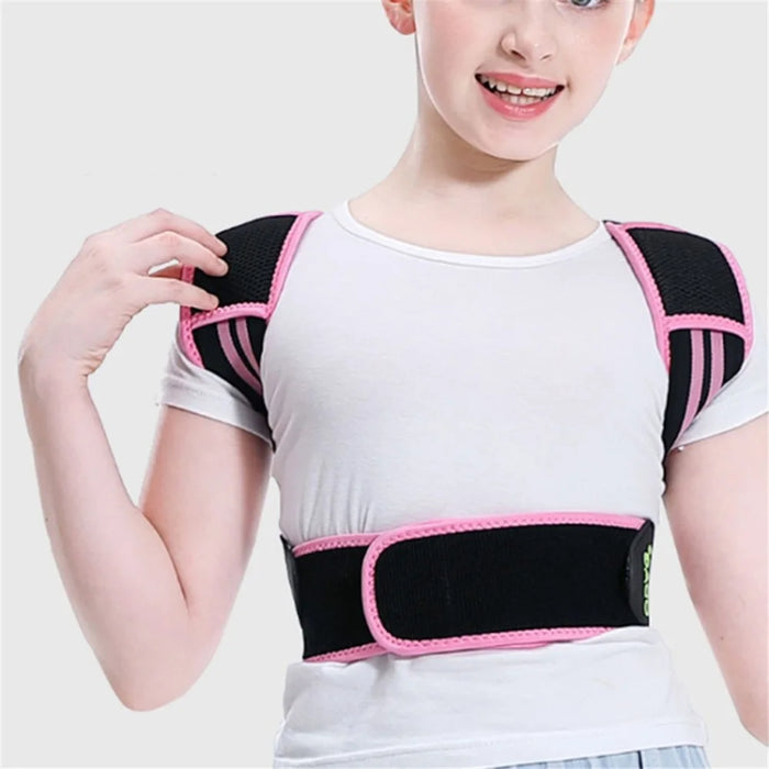 Children Hunchback Posture Corrector Breathable Shoulder Traction Strap Adjustable Back Brace - Pink / S - 2