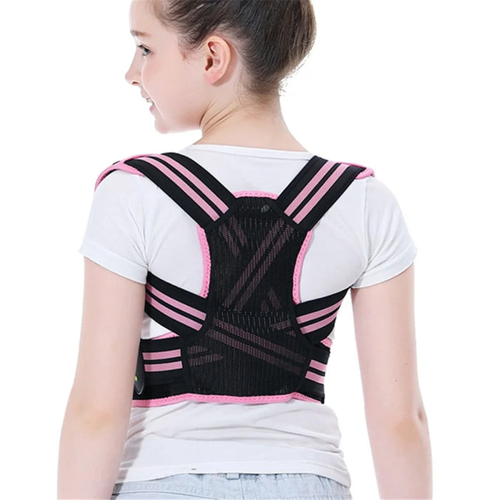 Children Hunchback Posture Corrector Breathable Shoulder Traction Strap Adjustable Back Brace - Pink / S - 4