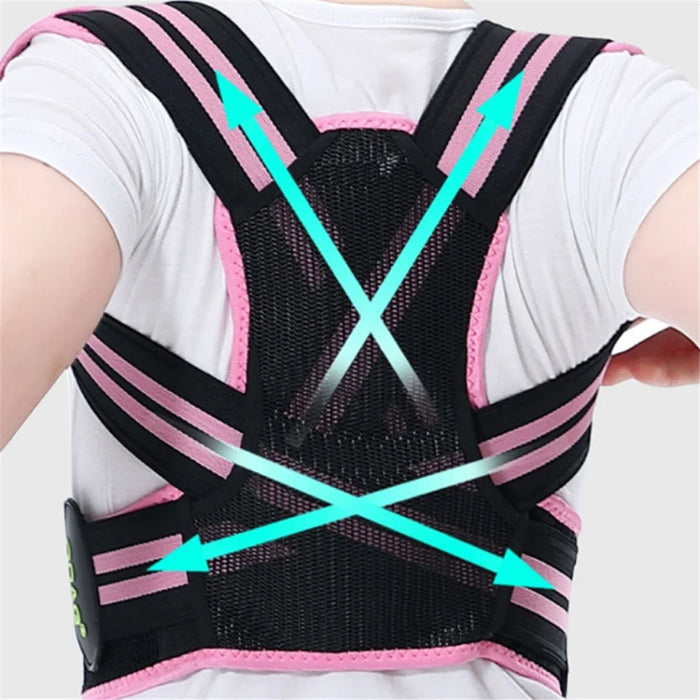 Children Hunchback Posture Corrector Breathable Shoulder Traction Strap Adjustable Back Brace - Pink / S - 5