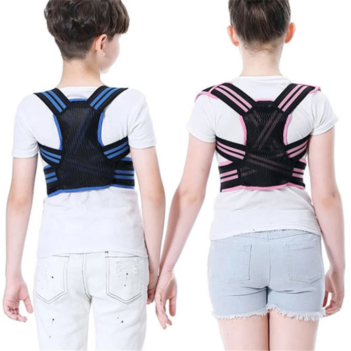 Children Hunchback Posture Corrector Breathable Shoulder Traction Strap Adjustable Back Brace - Pink / S - 7