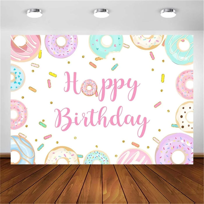 210X150CM Cartoon Doughnut Backdrop Gathering Decoration Pongee Background Cloth for Children Birthday Party - 3