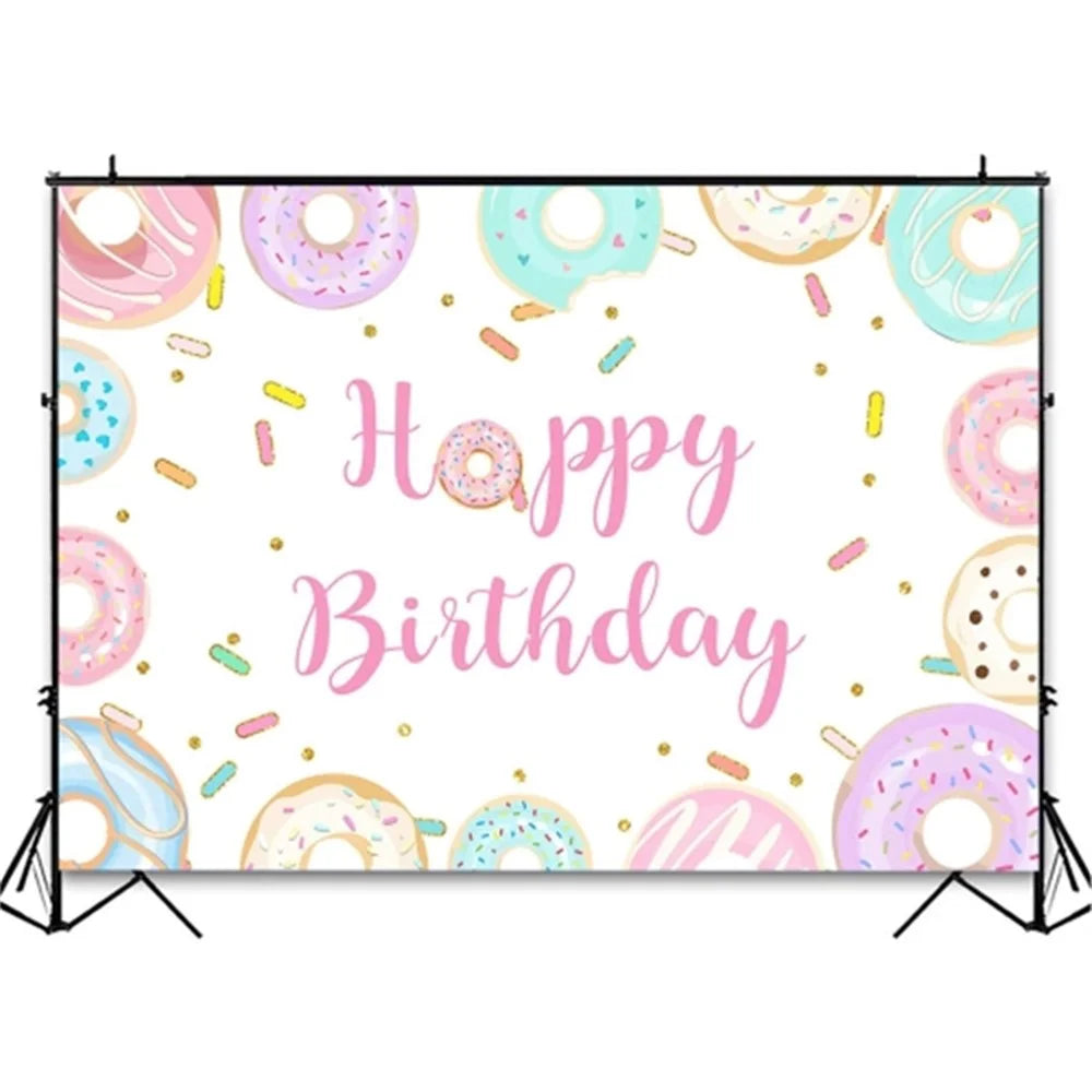 180X180CM Pongee Background Cloth Kids Theme Party Cartoon Doughnut Backdrop Children Gathering Decoration - 1