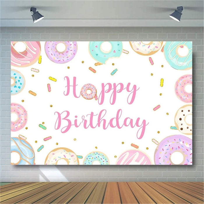 180X180CM Pongee Background Cloth Kids Theme Party Cartoon Doughnut Backdrop Children Gathering Decoration - 2