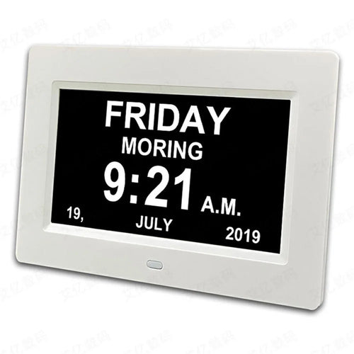 Alarm Clock Digital Calendar Day Clock 7-inch Large Display Programmable Medication Reminder, EU Plug - White - 1
