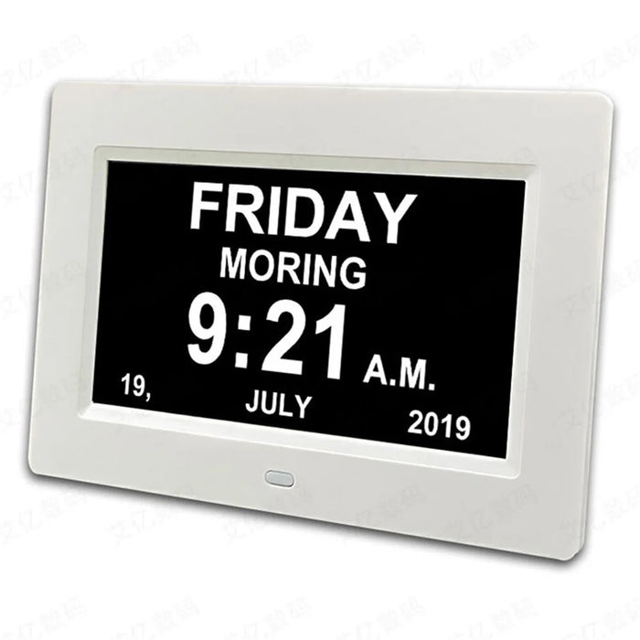 Alarm Clock Digital Calendar Day Clock 7-inch Large Display Programmable Medication Reminder, EU Plug - White - 1