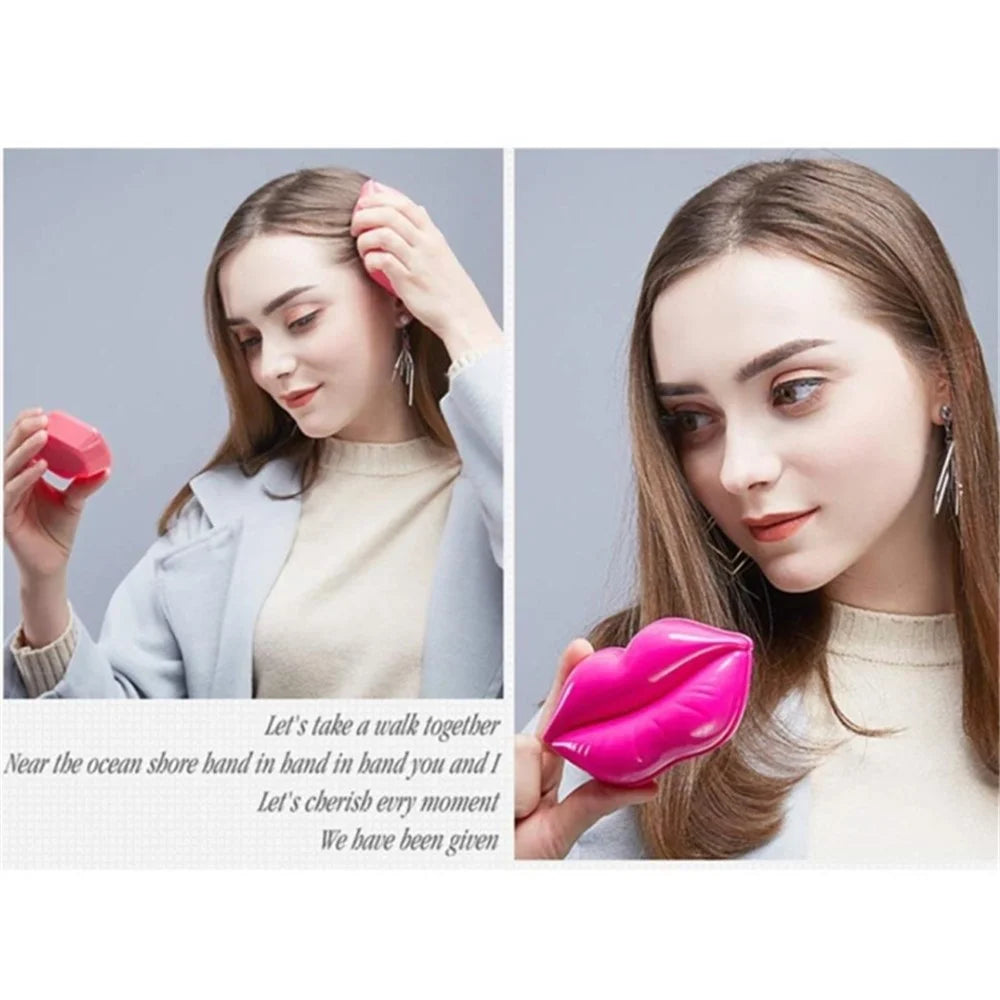 ABS Plastic Lip-Shaped Hair Comb Compact Mini Travel Hair Brush Hairbrush with Mirror for Women - Rose - 2