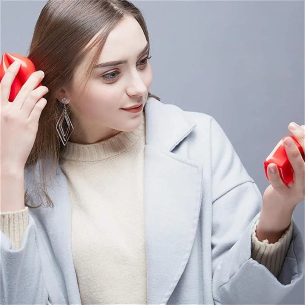 ABS Plastic Lip-Shaped Hair Comb Compact Mini Travel Hair Brush Hairbrush with Mirror for Women - Rose - 3