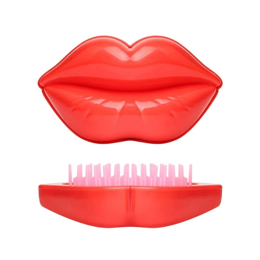 ABS Plastic Lip-Shaped Hair Comb Compact Mini Travel Hair Brush Hairbrush with Mirror for Women - Rose - 5