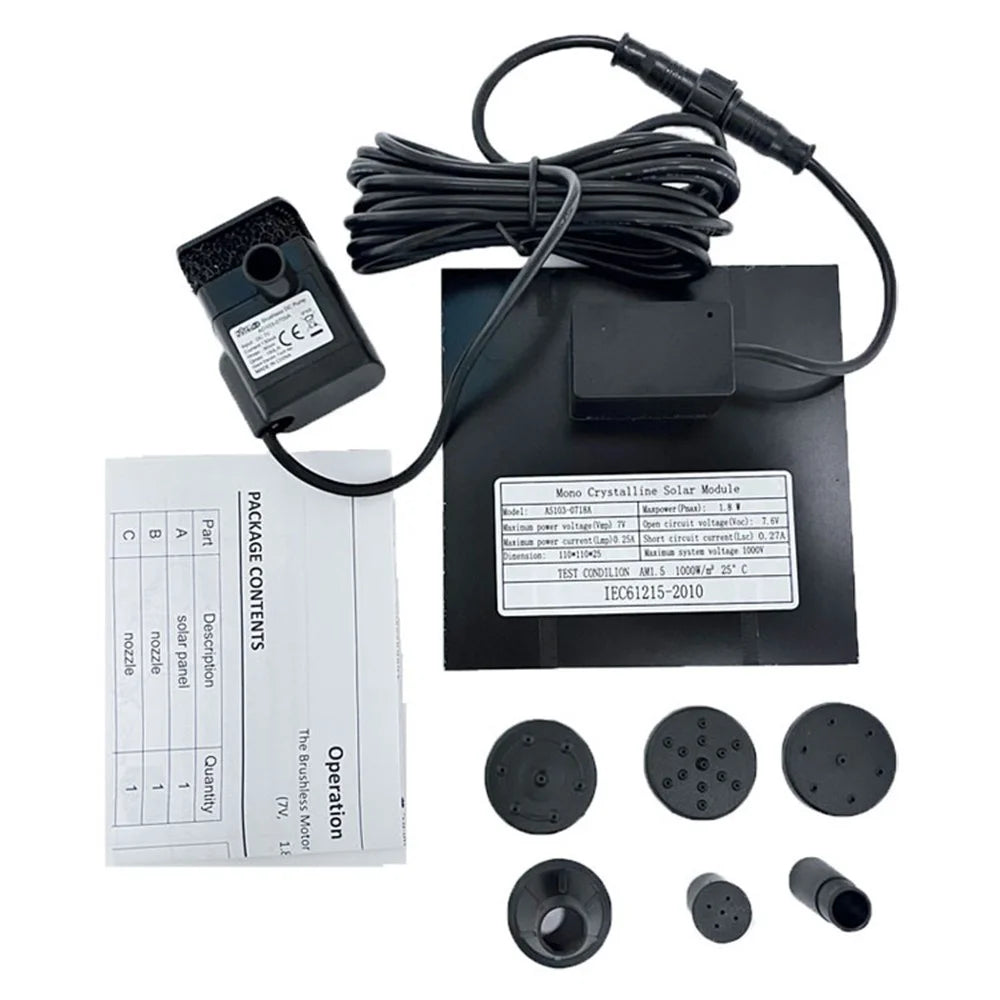 0718A Solar Fountain Water Sprayers Water Feature Pump Solar Powered Panel with 6 Nozzles for Garden, Pool, Pond, Aquarium - 6