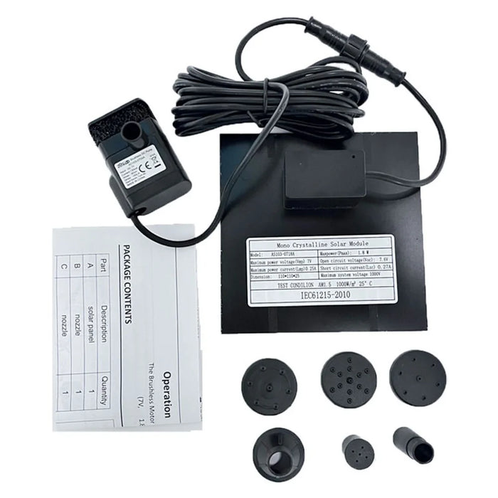 0718A Solar Fountain Water Sprayers Water Feature Pump Solar Powered Panel with 6 Nozzles for Garden, Pool, Pond, Aquarium - 6