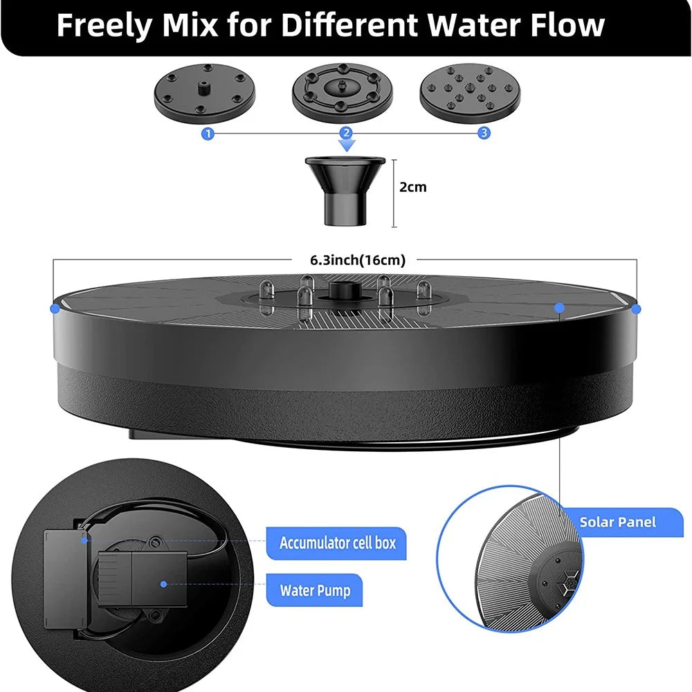 SP13D LED Solar Floating Fountain 3W Water Pump with 900mAh Battery / 8 Nozzles for Outdoor Garden Water Feature - 7