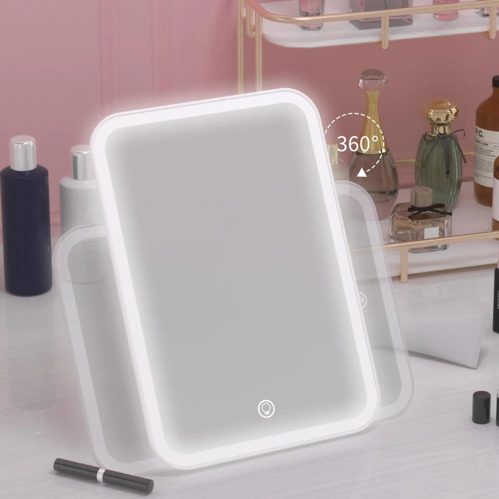 FLYMIRO 360 Degree Rotation LED Makeup Mirror with Light Tabletop Vanity Mirror - 4