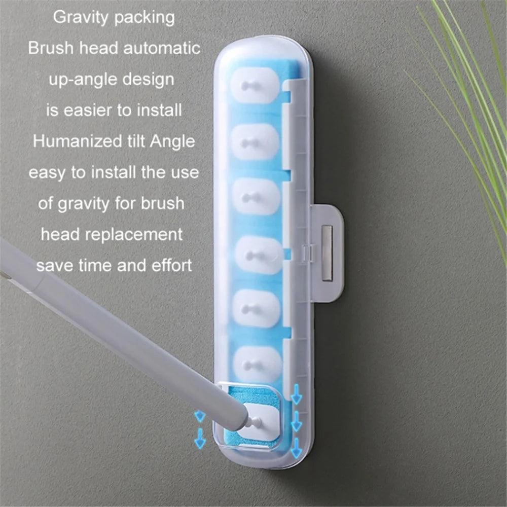 Magnetic Wall Mounted Toilet Brush Set Disposable WC Brush Head Long Handle Toilet Cleaner - White - 7