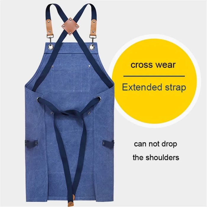 D001 Carpenter Work Apron with Multiple Pockets Gardening Woodworking Waterproof Canvas Apron - Blue - 2