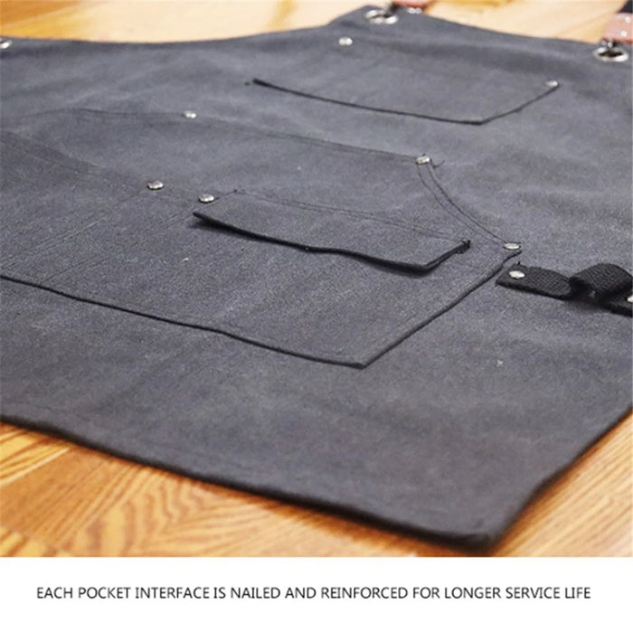 D001 Carpenter Work Apron with Multiple Pockets Gardening Woodworking Waterproof Canvas Apron - Blue - 3