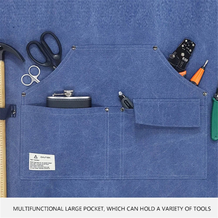 D001 Carpenter Work Apron with Multiple Pockets Gardening Woodworking Waterproof Canvas Apron - Blue - 6