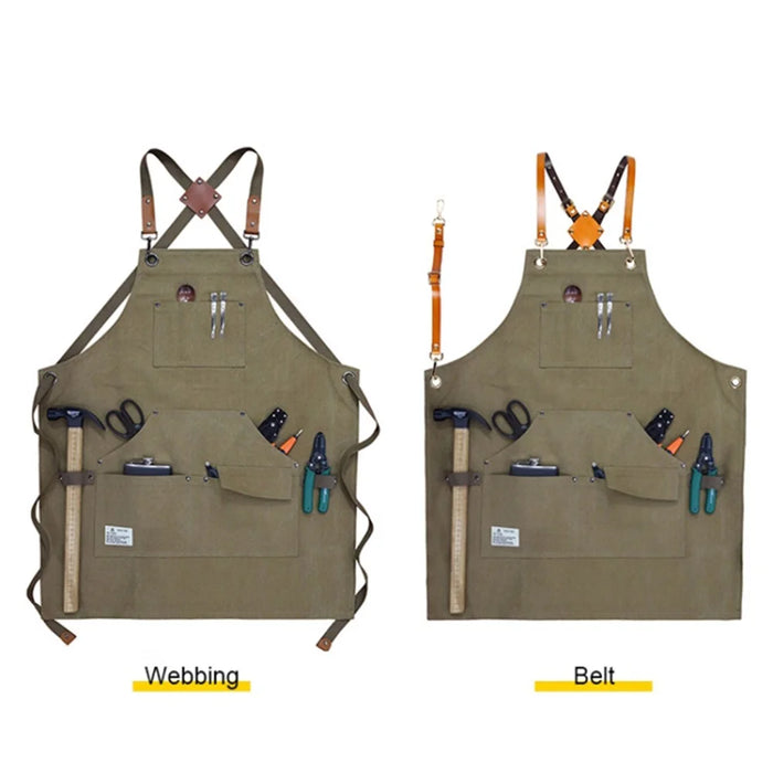 D001 Carpenter Work Apron with Multiple Pockets Gardening Woodworking Waterproof Canvas Apron - Blue - 7