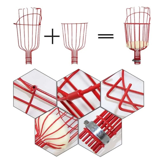 Iron Wire Fruit Picker Detachable Deep Basket Peach Pear Catcher Garden Fruit Picking Tool - Red - 4