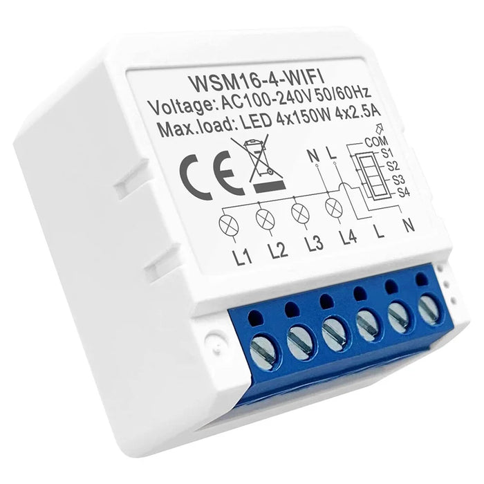 AVTTO WSM16 4-Gang Smart WiFi Switch APP Voice Control Dual Way Controller DIY Light Switch Module - 1