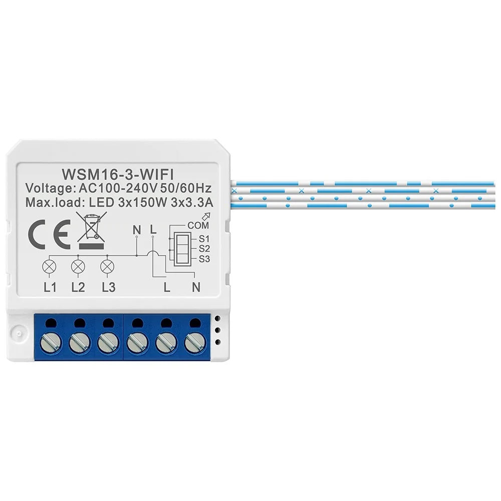 AVTTO WSM16 3-Gang Smart WiFi Switch APP Voice Control Mini DIY Light Switch Module - 2