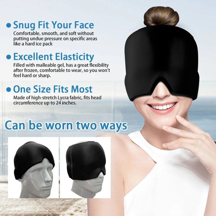 H08187 Single Side Medical Grade Gel Headache Migraine Relief Hat Cold Compress Therapy Cap (ST) - Black - 5