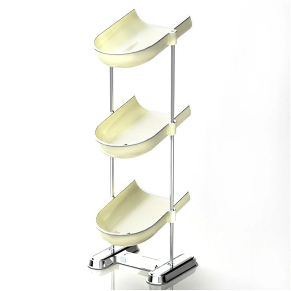Three Layers Bathroom Stainless Steel Column Soap Holder Tray Draining Soap Dish Electroplating Storage Shelf - Creamy White - 1
