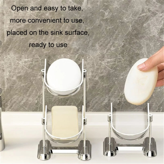 Single Layer Draining Soap Dish Soap Holder Tray Electroplating Storage Shelf Bathroom Supplies - Creamy White - 2