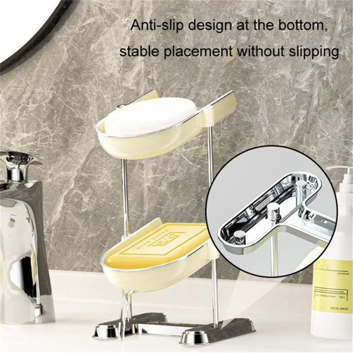 Single Layer Draining Soap Dish Soap Holder Tray Electroplating Storage Shelf Bathroom Supplies - Creamy White - 3