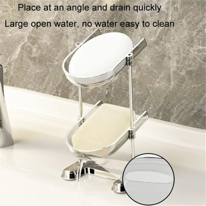 Single Layer Draining Soap Dish Soap Holder Tray Electroplating Storage Shelf Bathroom Supplies - Creamy White - 5
