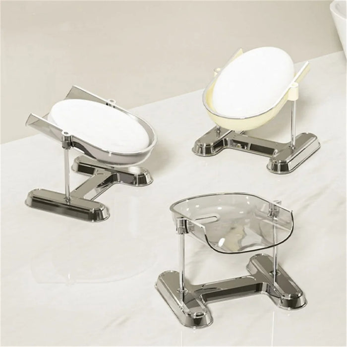 Single Layer Draining Soap Dish Soap Holder Tray Electroplating Storage Shelf Bathroom Supplies - Creamy White - 7