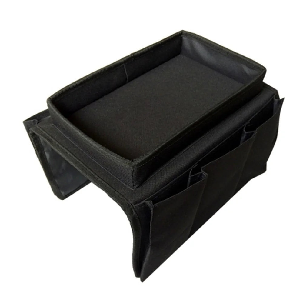 SF001 Oxford Cloth Sofa Armrest Storage Pockets Holder Couch Hanging Remote Control Organizer Tray - Black - 1