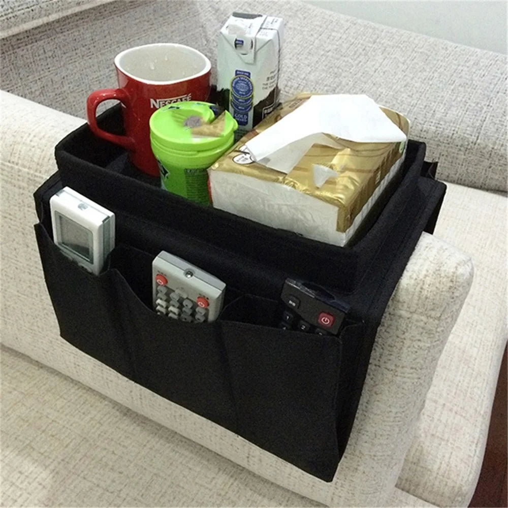 SF001 Oxford Cloth Sofa Armrest Storage Pockets Holder Couch Hanging Remote Control Organizer Tray - Black - 2