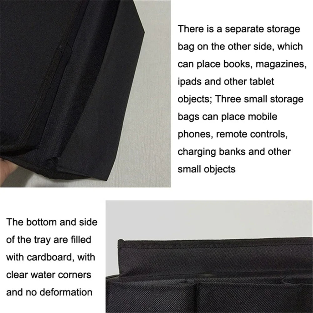 SF001 Oxford Cloth Sofa Armrest Storage Pockets Holder Couch Hanging Remote Control Organizer Tray - Black - 3