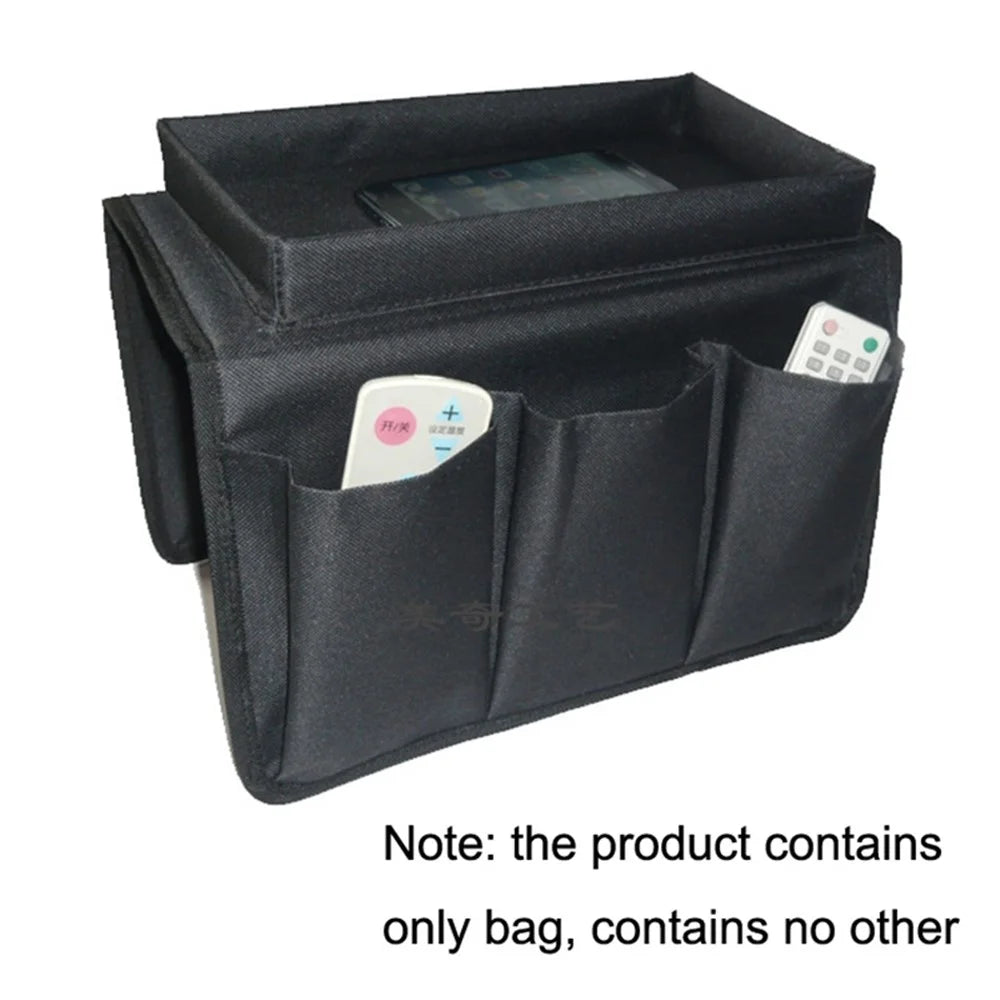 SF001 Oxford Cloth Sofa Armrest Storage Pockets Holder Couch Hanging Remote Control Organizer Tray - Black - 4