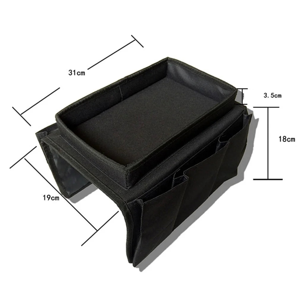 SF001 Oxford Cloth Sofa Armrest Storage Pockets Holder Couch Hanging Remote Control Organizer Tray - Black - 6