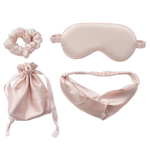 Imitation Silk Shading Eye Mask Sleep Blindfold + Hair Band + Scrunchie + Storage Bag - Light Pink - 1