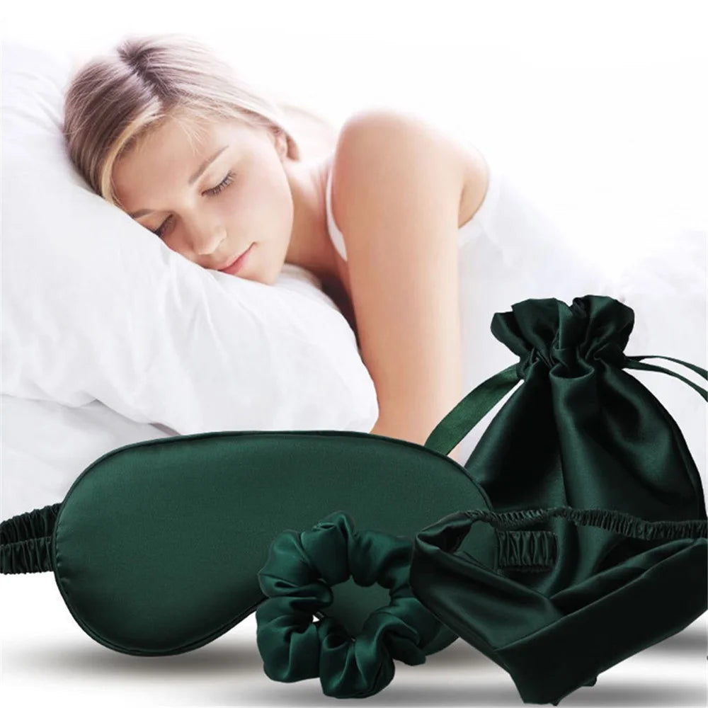 Imitation Silk Shading Eye Mask Sleep Blindfold + Hair Band + Scrunchie + Storage Bag - Light Pink - 3