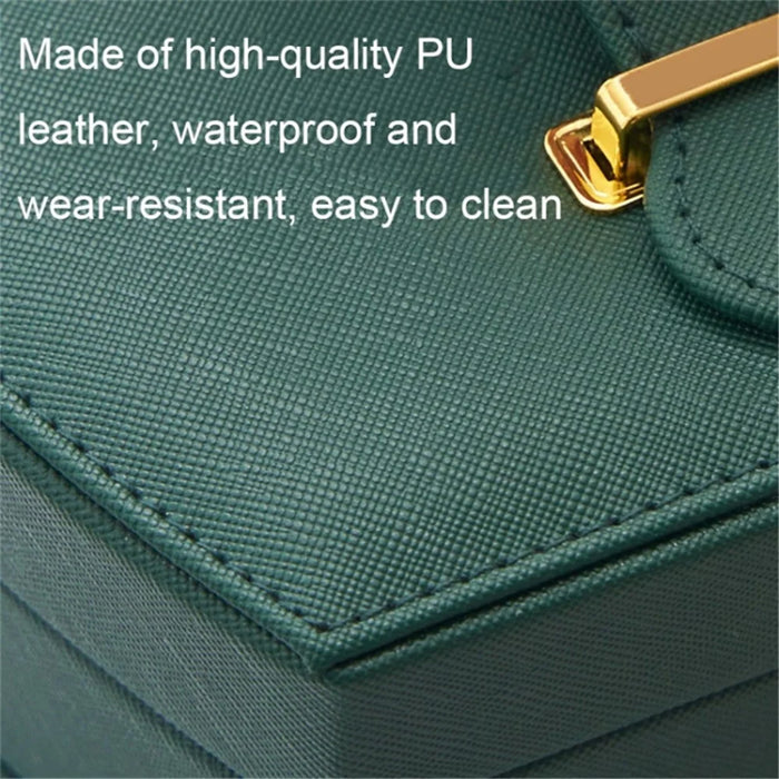 Dual Layer Jewelry Box Organizer Earring Rings Storage Display PU Leather Case, 20x16x10cm - Blackish Green - 3