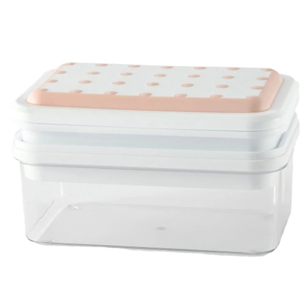 Double Layer Ice Cube Maker Mold Box Kitchen Press Ice Tray with Lid  (BPA Free, No FDA Certificate) - Pink - 1