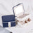 PU Leather Portable Travel Jewelry Storage Box Double Layer Ring Earrings Organizer Case with Mirror - Dark Blue - 2