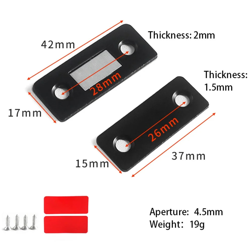 2Pcs / Set Magnetic Door Catch Stainless Steel Drawer Magnet Catch Kitchen Cabinet Closer with Adhesive - Black - 2