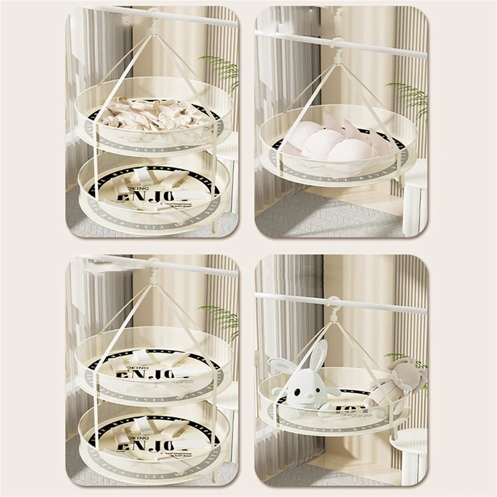 Single-Layer 60CM Round Sweater Hanging Drying Rack Net Pocket Mesh Drying Basket (80g High Density Mesh Cloth) - 6