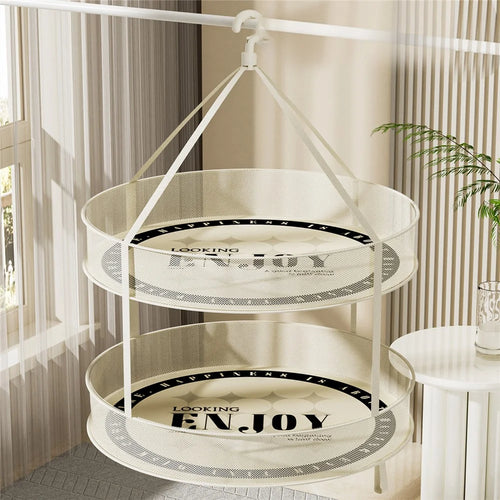 Dual-Layer 40CM Round Hanging Drying Rack Net Pocket Mesh Drying Basket (80g High Density Mesh Cloth) - 1