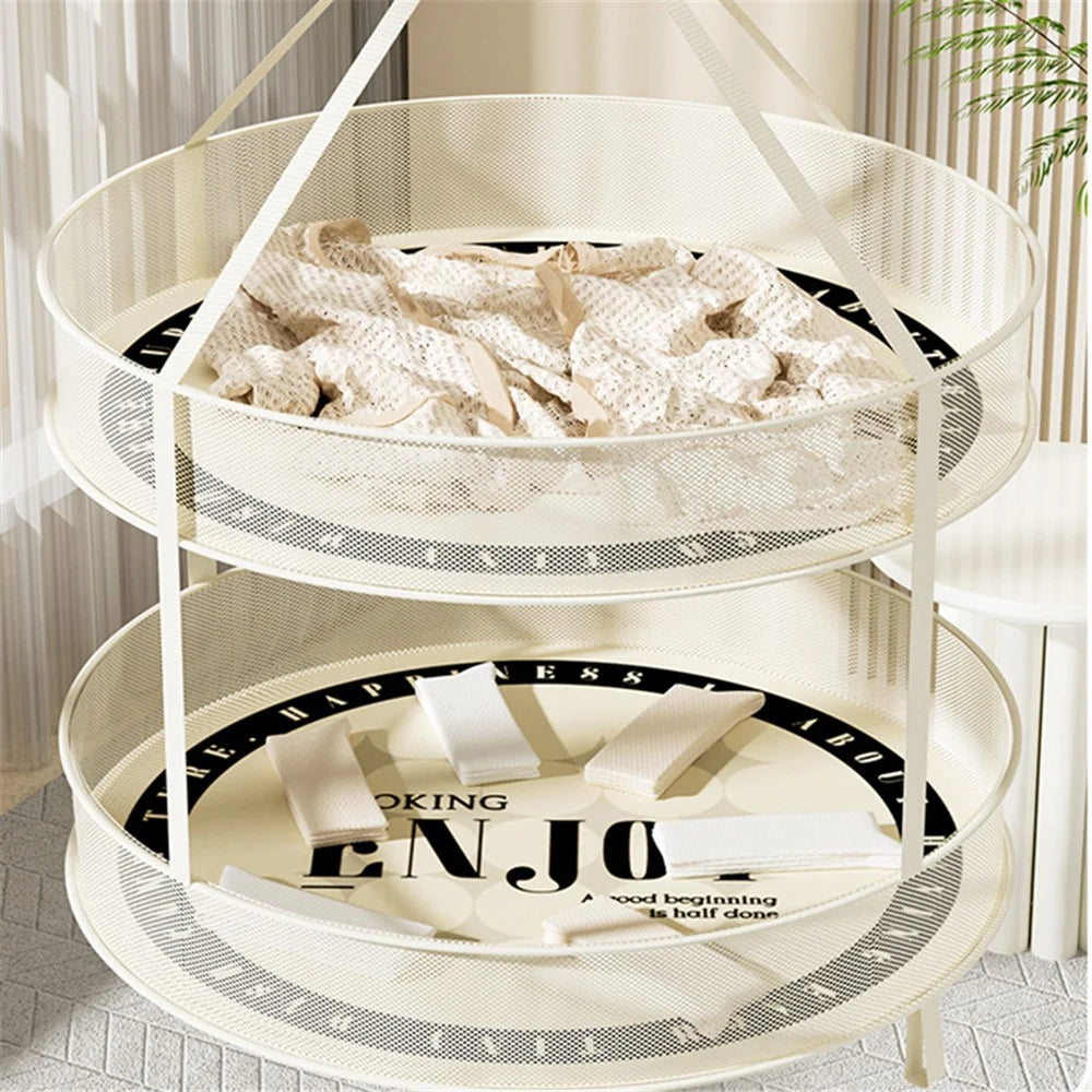 Dual-Layer 40CM Round Hanging Drying Rack Net Pocket Mesh Drying Basket (80g High Density Mesh Cloth) - 3