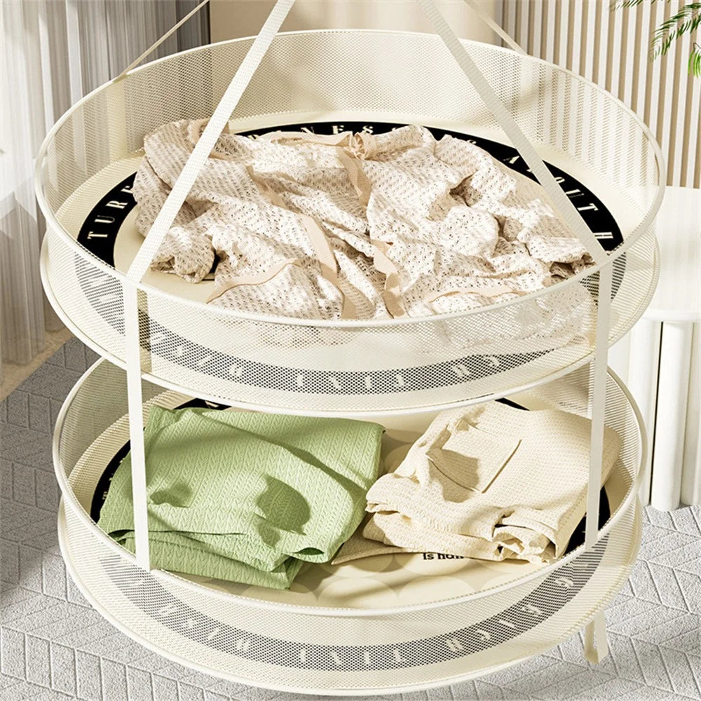 Dual-Layer 40CM Round Hanging Drying Rack Net Pocket Mesh Drying Basket (80g High Density Mesh Cloth) - 6